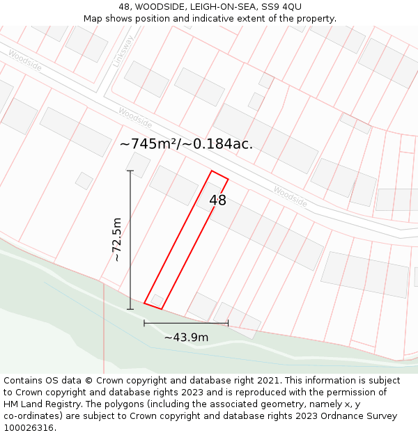 48, WOODSIDE, LEIGH-ON-SEA, SS9 4QU: Plot and title map