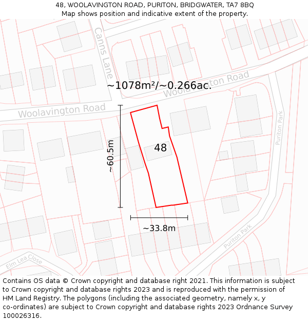 48, WOOLAVINGTON ROAD, PURITON, BRIDGWATER, TA7 8BQ: Plot and title map