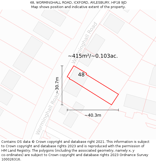 48, WORMINGHALL ROAD, ICKFORD, AYLESBURY, HP18 9JD: Plot and title map