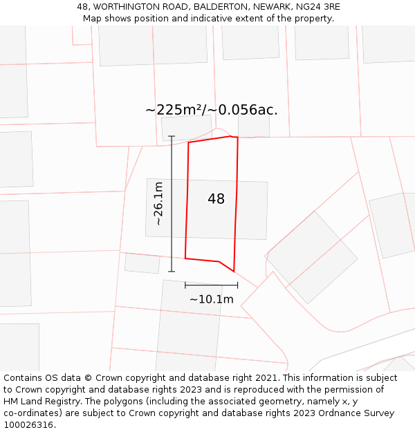 48, WORTHINGTON ROAD, BALDERTON, NEWARK, NG24 3RE: Plot and title map