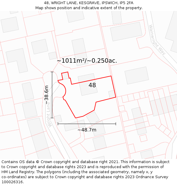 48, WRIGHT LANE, KESGRAVE, IPSWICH, IP5 2FA: Plot and title map