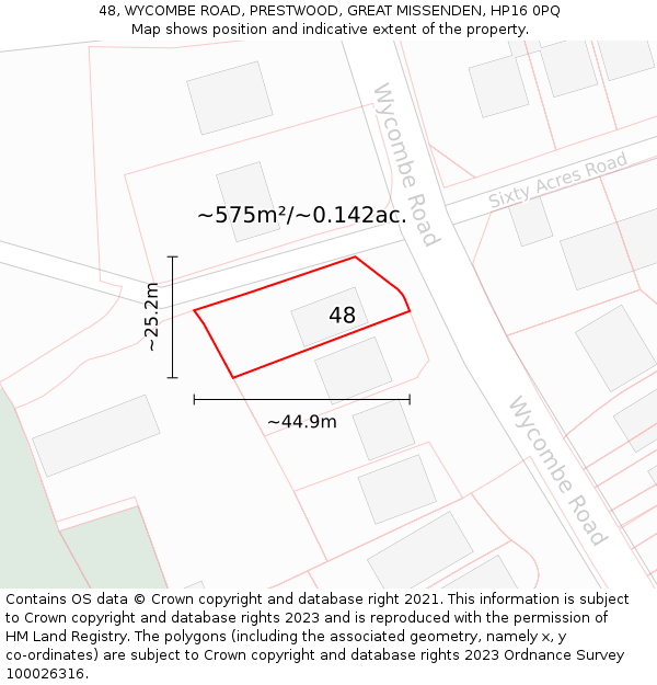 48, WYCOMBE ROAD, PRESTWOOD, GREAT MISSENDEN, HP16 0PQ: Plot and title map