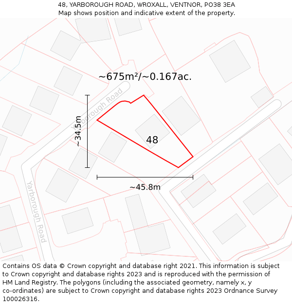 48, YARBOROUGH ROAD, WROXALL, VENTNOR, PO38 3EA: Plot and title map
