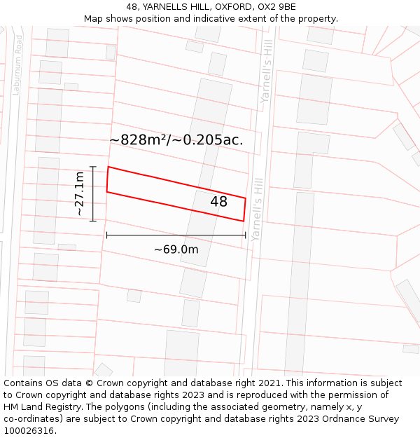 48, YARNELLS HILL, OXFORD, OX2 9BE: Plot and title map