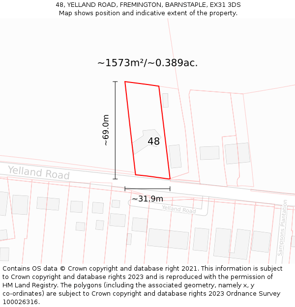 48, YELLAND ROAD, FREMINGTON, BARNSTAPLE, EX31 3DS: Plot and title map