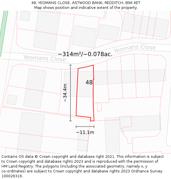 48, YEOMANS CLOSE, ASTWOOD BANK, REDDITCH, B96 6ET: Plot and title map