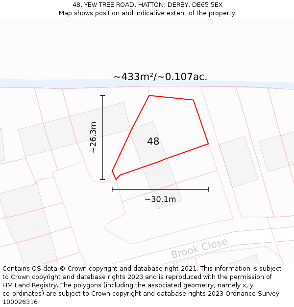 48, YEW TREE ROAD, HATTON, DERBY, DE65 5EX: Plot and title map