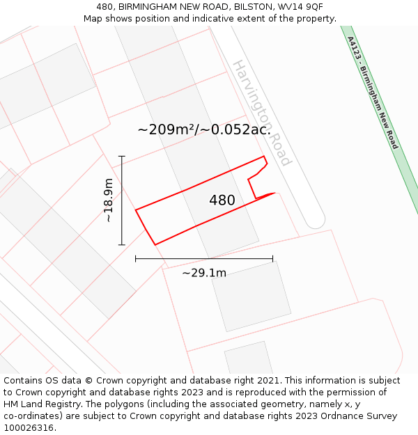 480, BIRMINGHAM NEW ROAD, BILSTON, WV14 9QF: Plot and title map