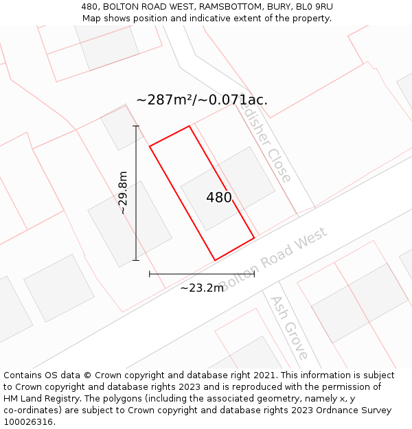 480, BOLTON ROAD WEST, RAMSBOTTOM, BURY, BL0 9RU: Plot and title map
