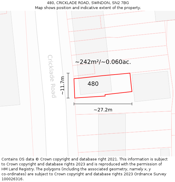 480, CRICKLADE ROAD, SWINDON, SN2 7BG: Plot and title map