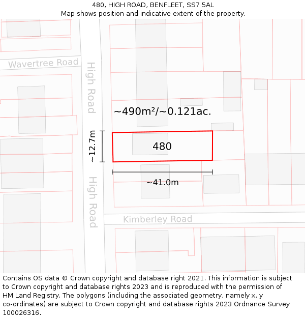 480, HIGH ROAD, BENFLEET, SS7 5AL: Plot and title map