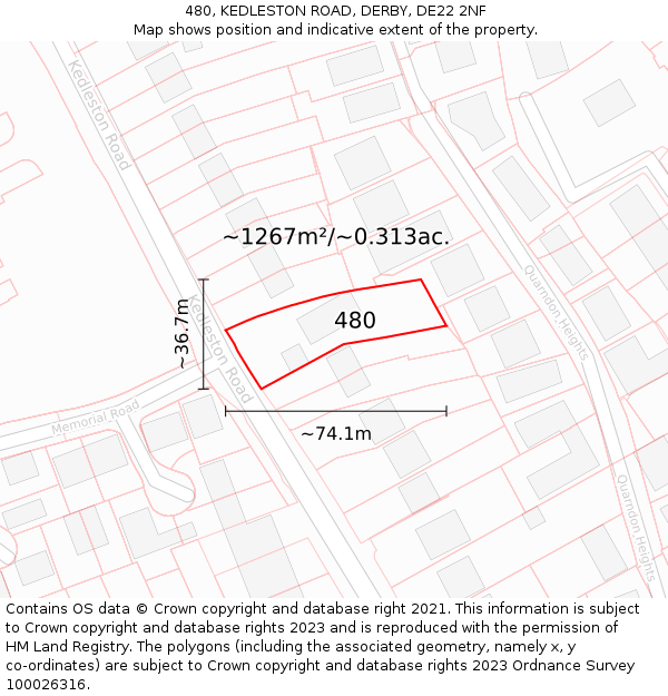 480, KEDLESTON ROAD, DERBY, DE22 2NF: Plot and title map