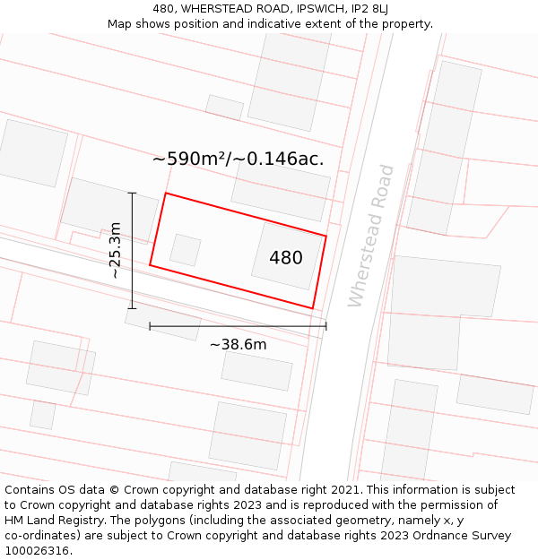 480, WHERSTEAD ROAD, IPSWICH, IP2 8LJ: Plot and title map