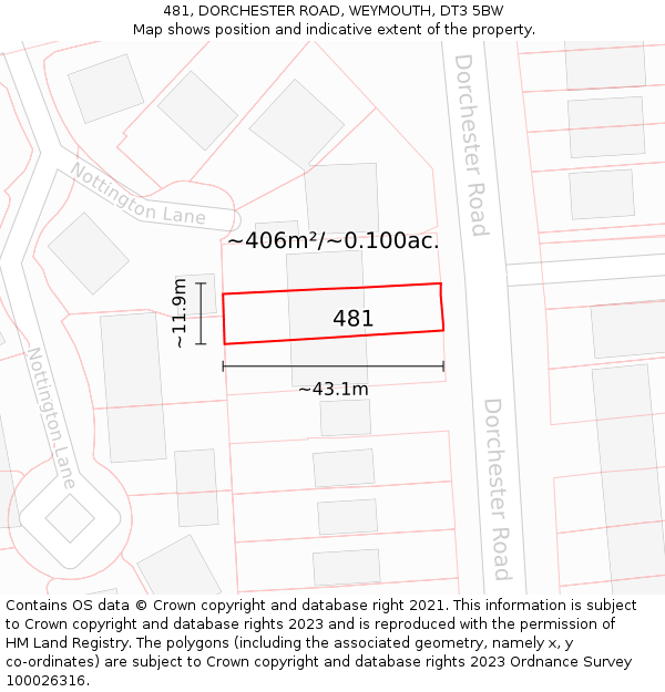 481, DORCHESTER ROAD, WEYMOUTH, DT3 5BW: Plot and title map