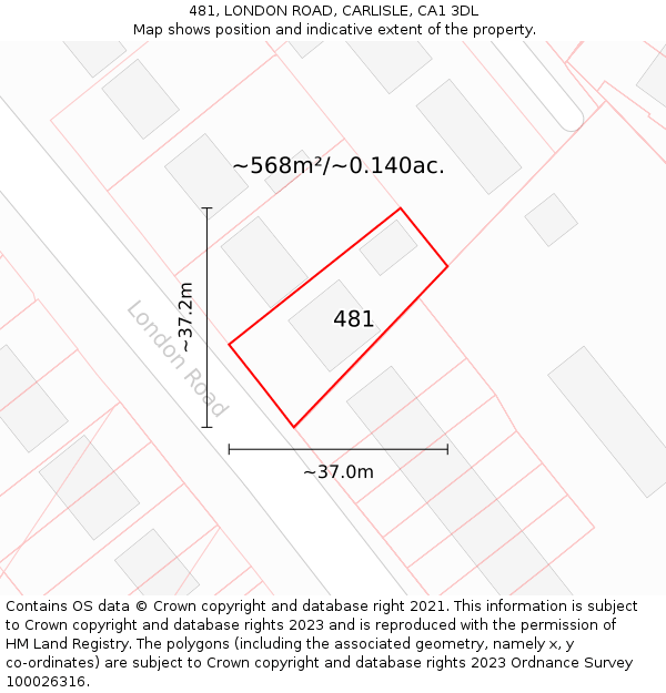 481, LONDON ROAD, CARLISLE, CA1 3DL: Plot and title map