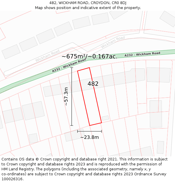 482, WICKHAM ROAD, CROYDON, CR0 8DJ: Plot and title map