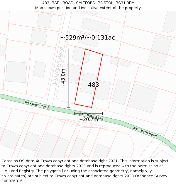 483, BATH ROAD, SALTFORD, BRISTOL, BS31 3BA: Plot and title map