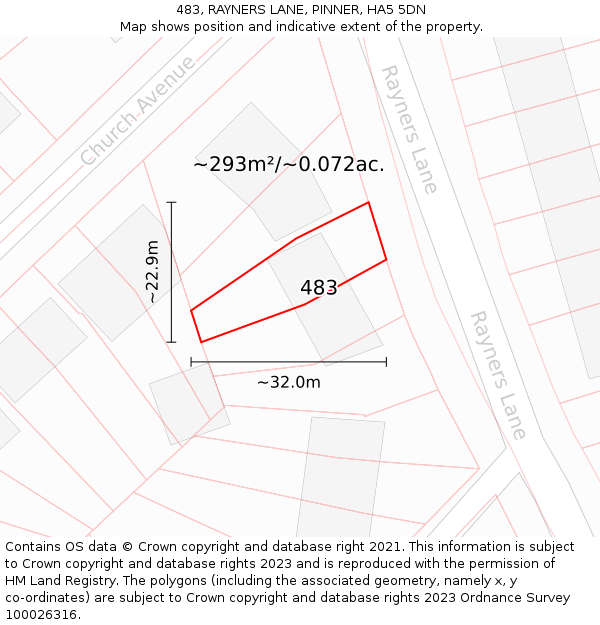 483, RAYNERS LANE, PINNER, HA5 5DN: Plot and title map