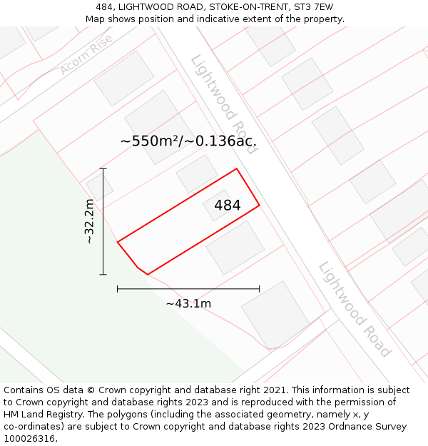 484, LIGHTWOOD ROAD, STOKE-ON-TRENT, ST3 7EW: Plot and title map