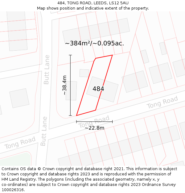 484, TONG ROAD, LEEDS, LS12 5AU: Plot and title map