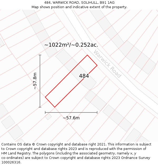 484, WARWICK ROAD, SOLIHULL, B91 1AG: Plot and title map