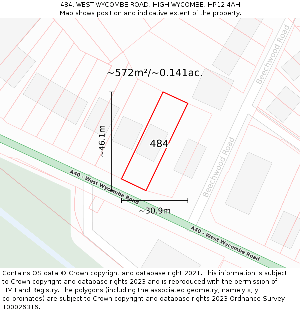 484, WEST WYCOMBE ROAD, HIGH WYCOMBE, HP12 4AH: Plot and title map