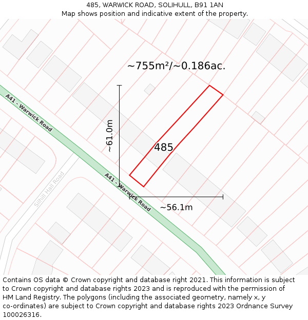 485, WARWICK ROAD, SOLIHULL, B91 1AN: Plot and title map