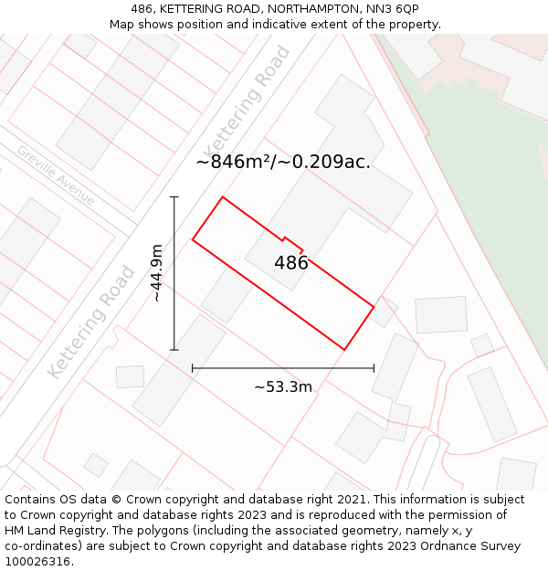 486, KETTERING ROAD, NORTHAMPTON, NN3 6QP: Plot and title map