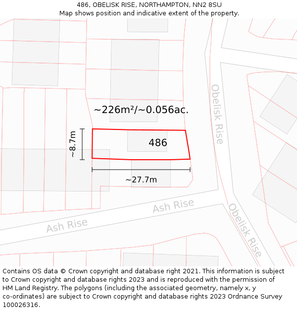 486, OBELISK RISE, NORTHAMPTON, NN2 8SU: Plot and title map