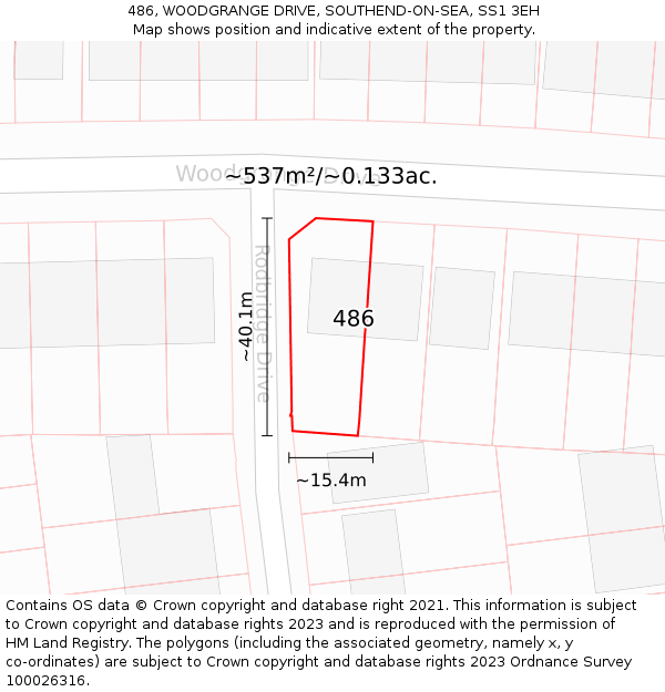 486, WOODGRANGE DRIVE, SOUTHEND-ON-SEA, SS1 3EH: Plot and title map