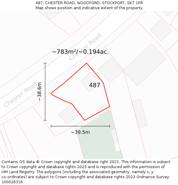 487, CHESTER ROAD, WOODFORD, STOCKPORT, SK7 1PR: Plot and title map