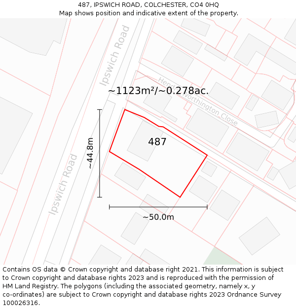 487, IPSWICH ROAD, COLCHESTER, CO4 0HQ: Plot and title map