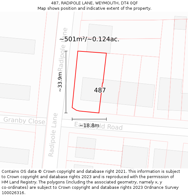 487, RADIPOLE LANE, WEYMOUTH, DT4 0QF: Plot and title map