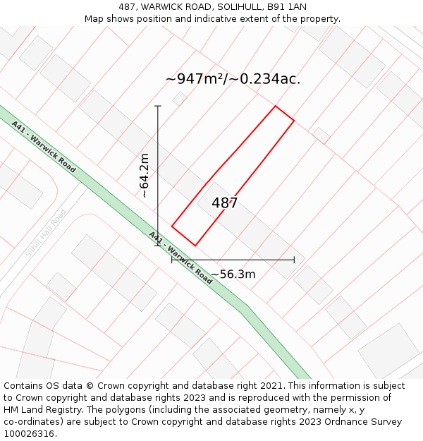 487, WARWICK ROAD, SOLIHULL, B91 1AN: Plot and title map