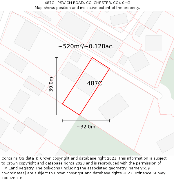 487C, IPSWICH ROAD, COLCHESTER, CO4 0HG: Plot and title map