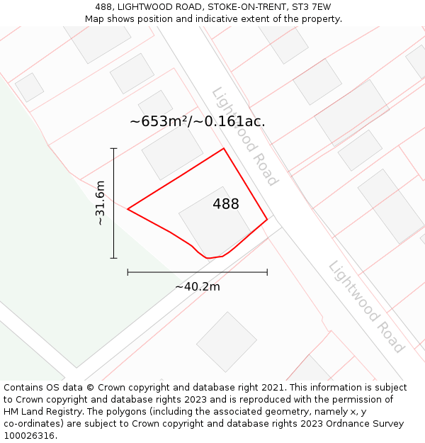 488, LIGHTWOOD ROAD, STOKE-ON-TRENT, ST3 7EW: Plot and title map