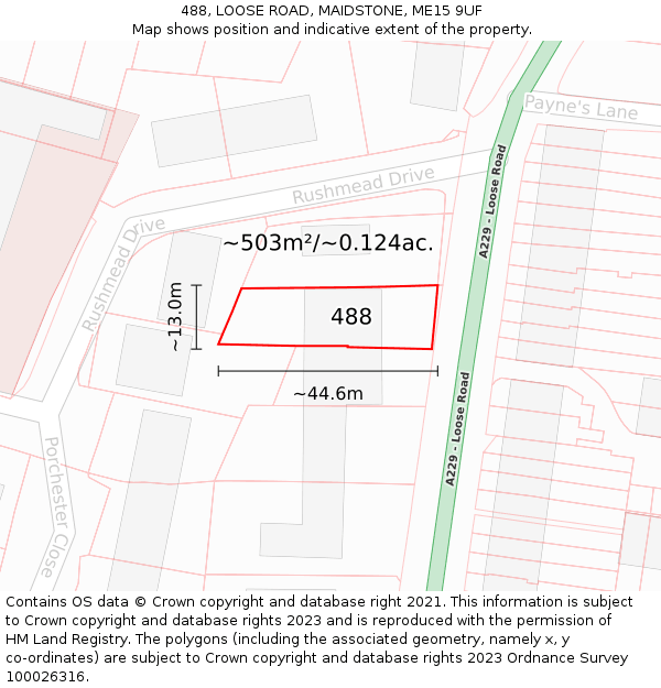 488, LOOSE ROAD, MAIDSTONE, ME15 9UF: Plot and title map