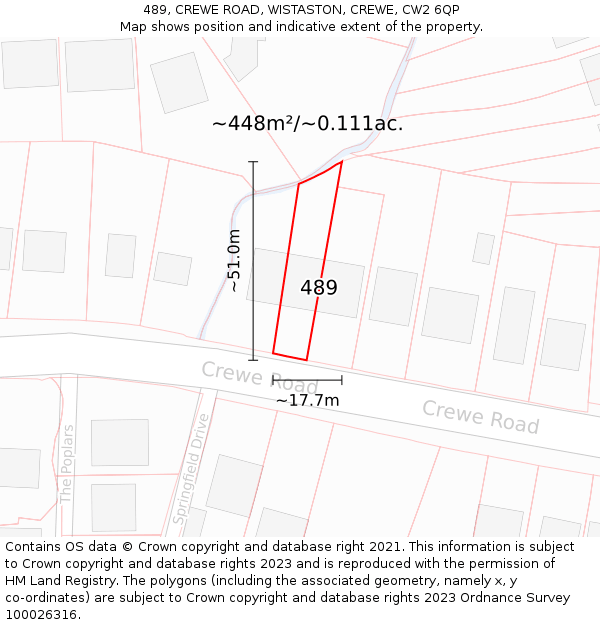 489, CREWE ROAD, WISTASTON, CREWE, CW2 6QP: Plot and title map