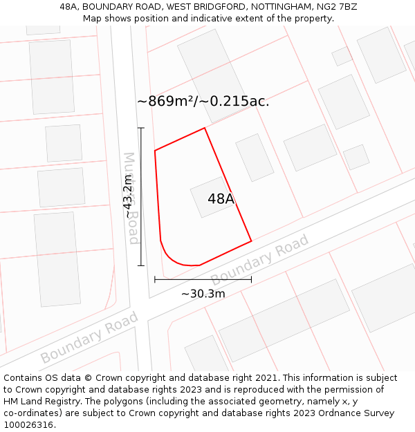 48A, BOUNDARY ROAD, WEST BRIDGFORD, NOTTINGHAM, NG2 7BZ: Plot and title map