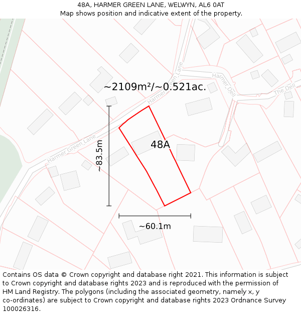 48A, HARMER GREEN LANE, WELWYN, AL6 0AT: Plot and title map