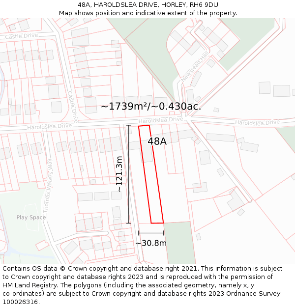 48A, HAROLDSLEA DRIVE, HORLEY, RH6 9DU: Plot and title map