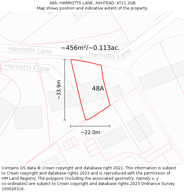 48A, HARRIOTTS LANE, ASHTEAD, KT21 2QB: Plot and title map