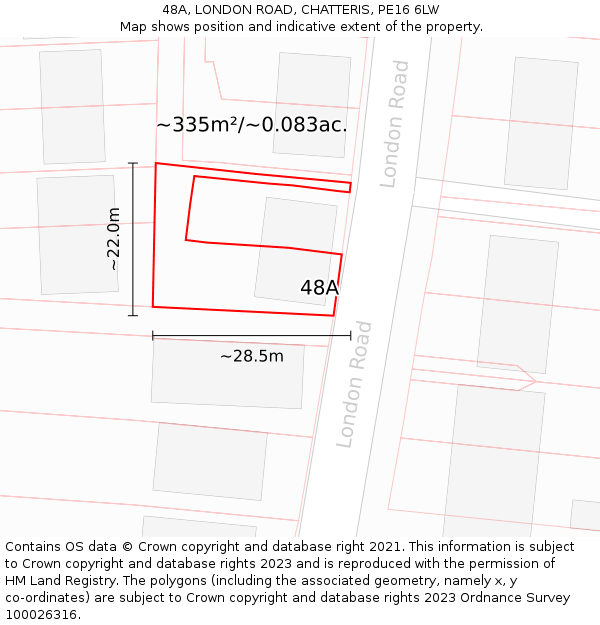 48A, LONDON ROAD, CHATTERIS, PE16 6LW: Plot and title map