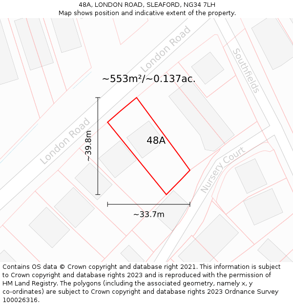 48A, LONDON ROAD, SLEAFORD, NG34 7LH: Plot and title map