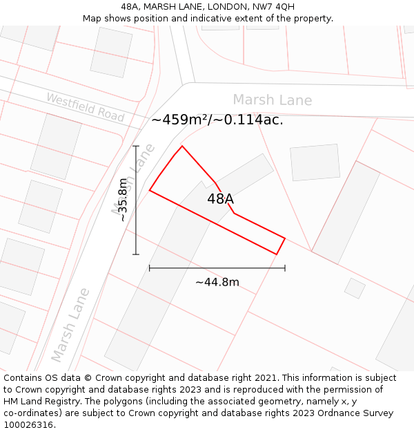 48A, MARSH LANE, LONDON, NW7 4QH: Plot and title map