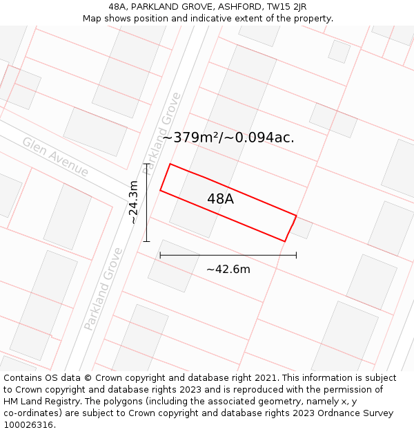 48A, PARKLAND GROVE, ASHFORD, TW15 2JR: Plot and title map