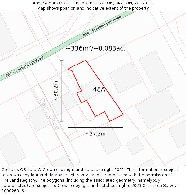 48A, SCARBOROUGH ROAD, RILLINGTON, MALTON, YO17 8LH: Plot and title map