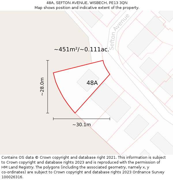 48A, SEFTON AVENUE, WISBECH, PE13 3QN: Plot and title map