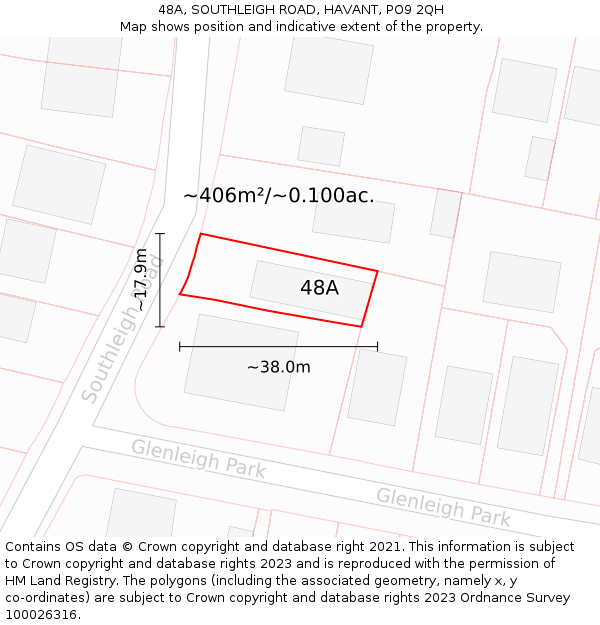 48A, SOUTHLEIGH ROAD, HAVANT, PO9 2QH: Plot and title map