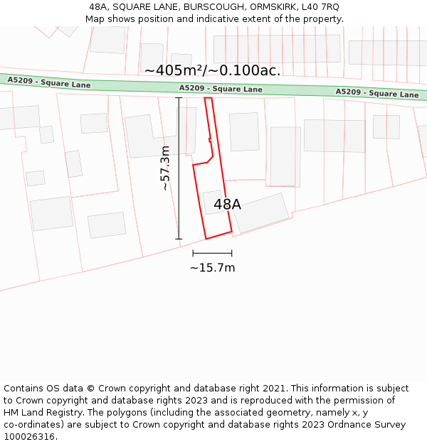 48A, SQUARE LANE, BURSCOUGH, ORMSKIRK, L40 7RQ: Plot and title map